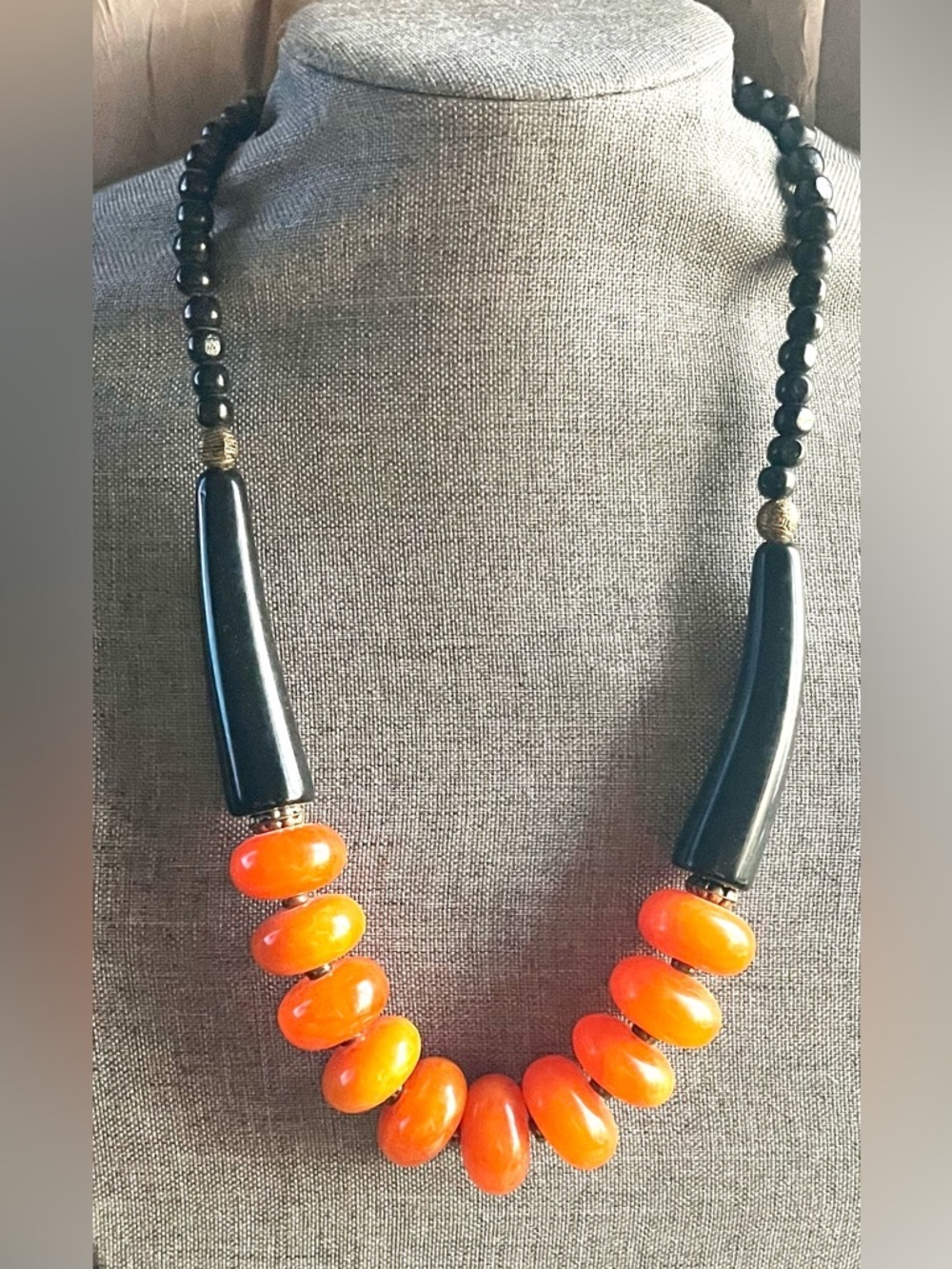 Bold Black and Orange Beaded Statement Necklace